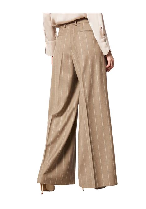 Pantalone L.B.M 1911 donna 811053539 Cammello ampio gessato in lana vergine leggermente stretch vestibilità over gamba ampia e piega stirata L.B.M. 1911 | Pantaloni | 8110535391